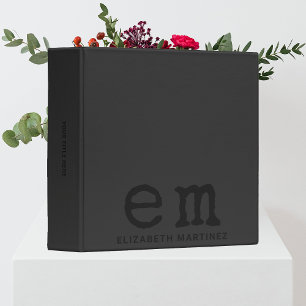 Monogram Personalized Simple Minimalist Monochrome 3 Ring Binder