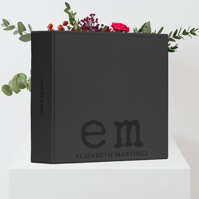 Monogram Personalized Simple Minimalist Monochrome 3 Ring Binder (Creator Uploaded)