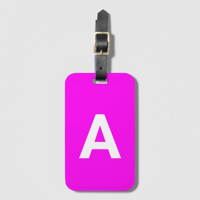 Monogram Personalized Simple Modern Hot Pink Luggage Tag (Front Vertical)
