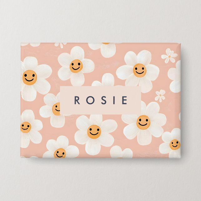 Monogram Personalized Smile Daisy Floral Pattern Button (Front)