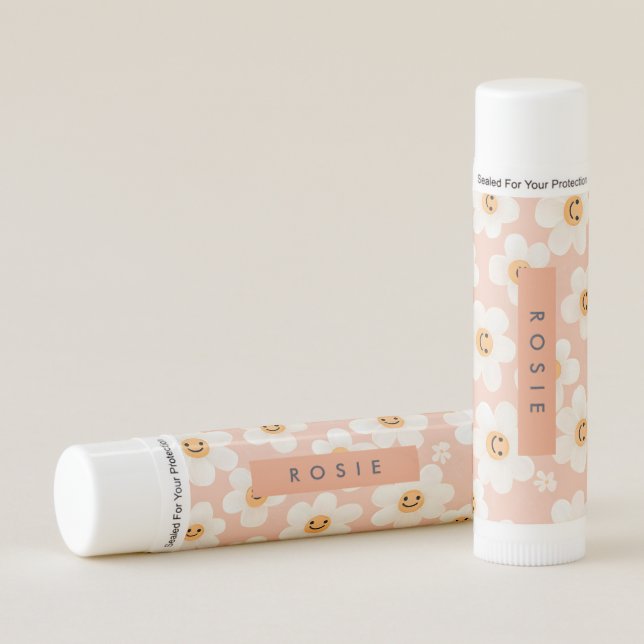Monogram Personalized Smile Daisy Floral Pattern Lip Balm (Front)