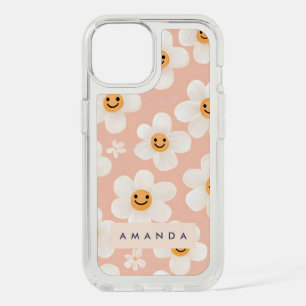 Monogram Personalized Smile Daisy Floral Pattern iPhone 15 Case