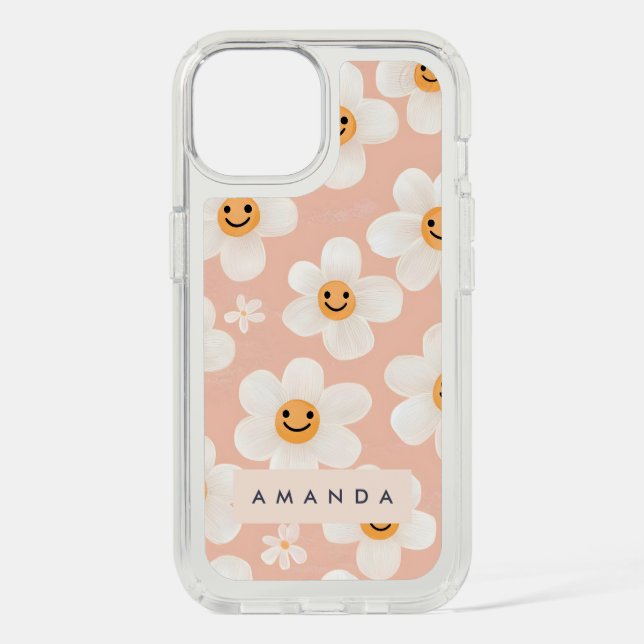 Monogram Personalized Smile Daisy Floral Pattern Speck iPhone Case (Front)