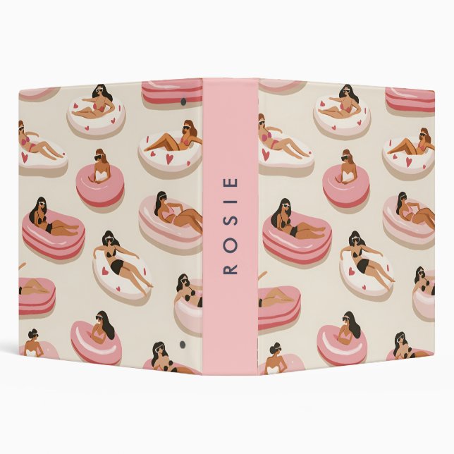 Monogram Personalized Summer Pool Float Pattern  3 Ring Binder (Background)