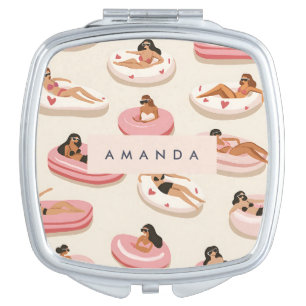 Monogram Personalized Summer Pool Float Pattern  Compact Mirror