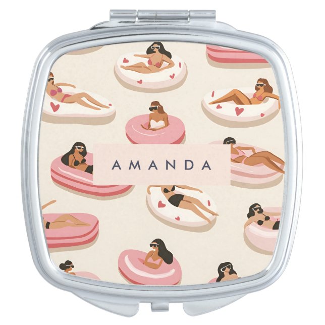 Monogram Personalized Summer Pool Float Pattern  Compact Mirror (Front)