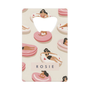 Monogram Personalized Summer Pool Float Pattern  Credit Card Bottle Opener
