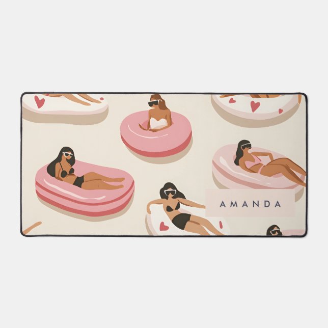 Monogram Personalized Summer Pool Float Pattern  Desk Mat (Front)