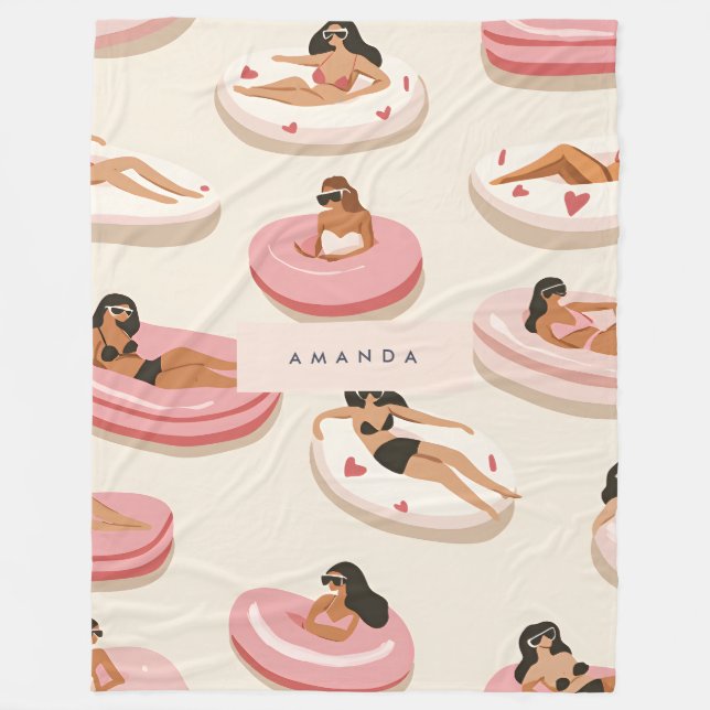 Monogram Personalized Summer Pool Float Pattern  Fleece Blanket (Front)