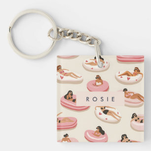 Monogram Personalized Summer Pool Float Pattern Keychain