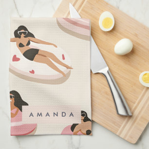 Monogram Personalized Summer Pool Float Pattern  Kitchen Towel