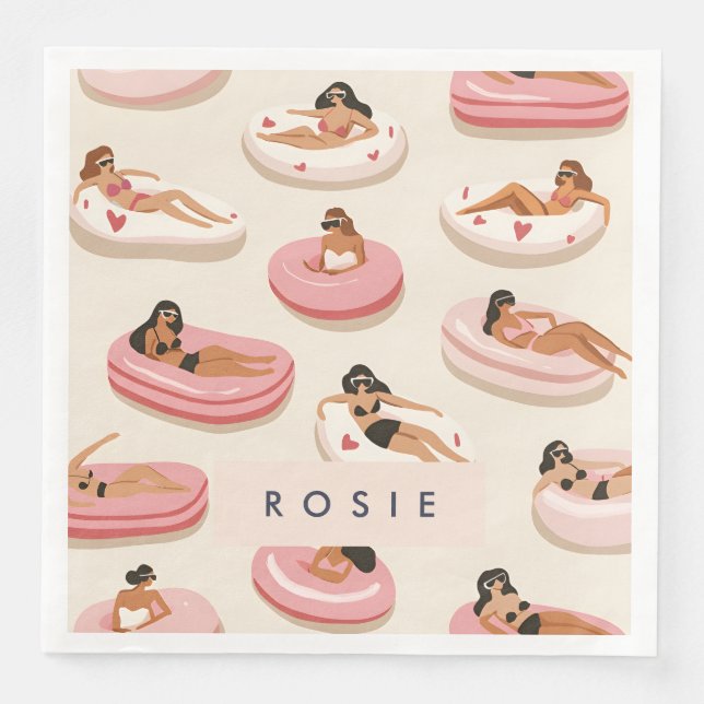 Monogram Personalized Summer Pool Float Pattern  Paper Dinner Napkins (Front)