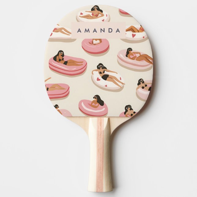 Monogram Personalized Summer Pool Float Pattern  Ping Pong Paddle (Front)