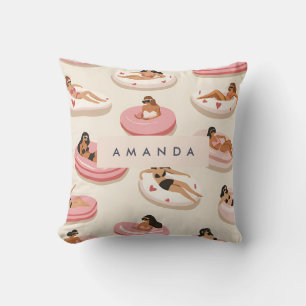 Monogram Personalized Summer Pool Float Pattern  Throw Pillow
