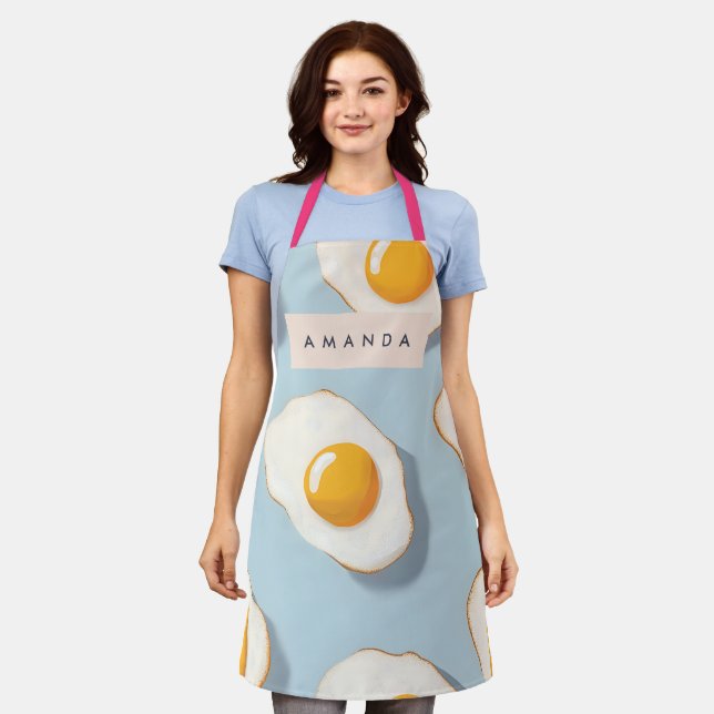 Monogram Personalized Sunny Side Up Egg Pattern Apron (Worn)