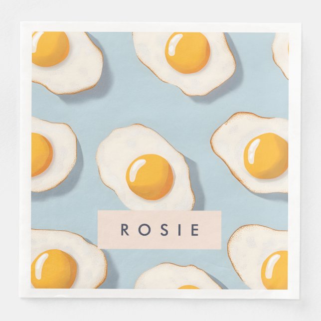 Monogram Personalized Sunny Side Up Egg Pattern Paper Dinner Napkins (Front)