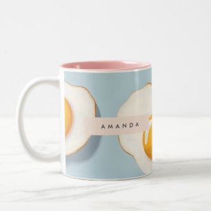Monogram Personalized Sunny Side Up Egg Pattern Two-Tone Coffee Mug