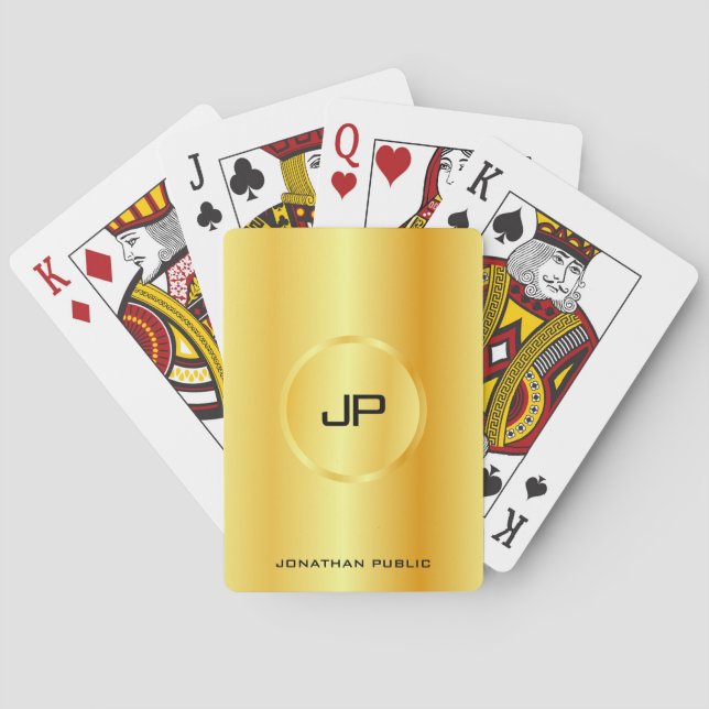 Monogram Personalized Template Gold Look Modern Poker Cards (Back)