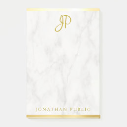 Monogram Personalized Template White Marble Gold Post-it Notes