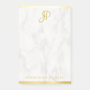 Monogram Personalized Template White Marble Gold Post-it Notes