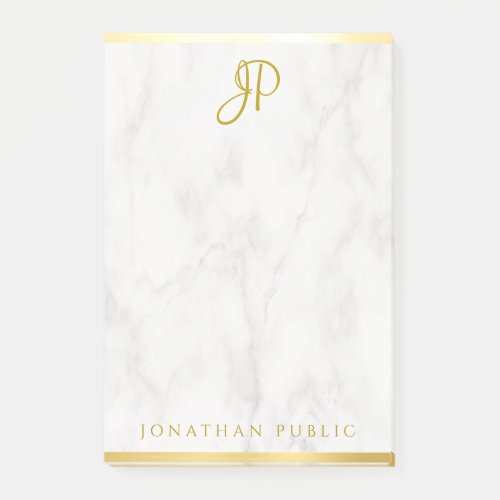 Monogram Personalized Template White Marble Gold Post_it Notes