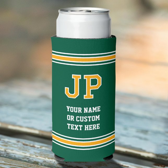 Monogram Personalized Text Green Yellow Seltzer Can Cooler (Creator Uploaded)