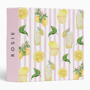 Monogram Personalized Watercolor Lemons Lemonade 3 Ring Binder