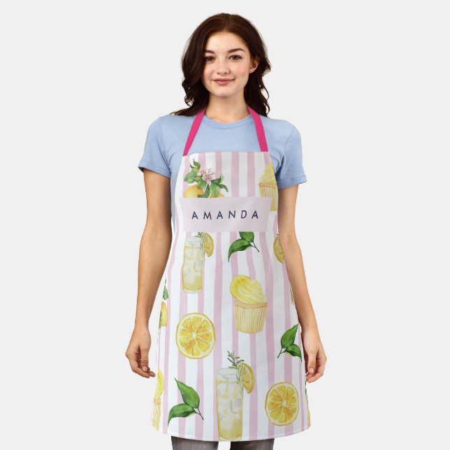 Monogram Personalized Watercolor Lemons Lemonade Apron (Worn)