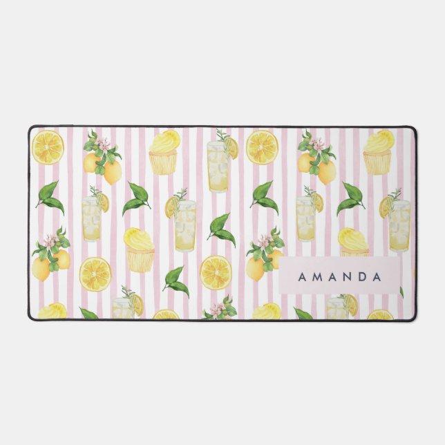 Monogram Personalized Watercolor Lemons Lemonade Desk Mat (Front)