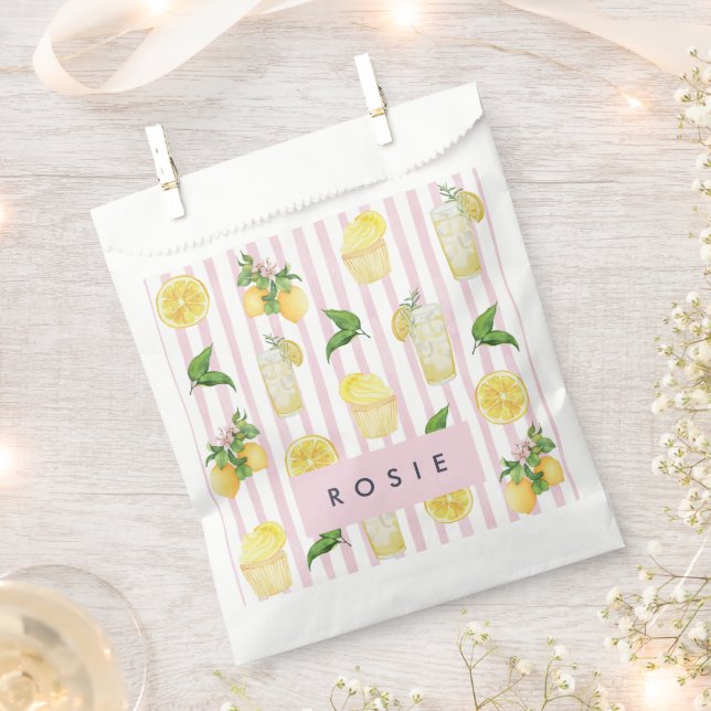 Monogram Personalized Watercolor Lemons Lemonade Favor Bag (Clipped)
