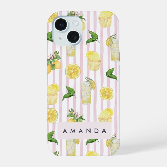 Monogram Personalized Watercolor Lemons Lemonade Iphone Case (Back)