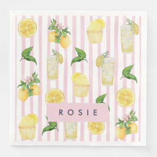 Monogram Personalized Watercolor Lemons Lemonade Paper Dinner Napkins