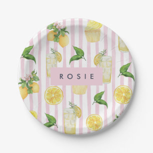 Monogram Personalized Watercolor Lemons Lemonade Paper Plates