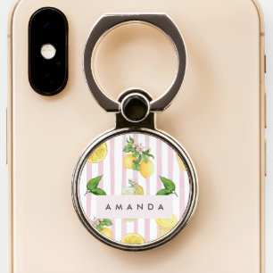 Monogram Personalized Watercolor Lemons Lemonade Phone Ring Stand