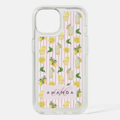 Monogram Personalized Watercolor Lemons Lemonade iPhone 15 Case