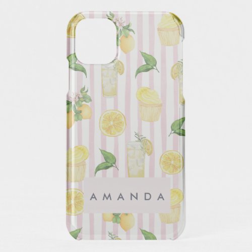 Monogram Personalized Watercolor Lemons Lemonade iPhone 11 Case