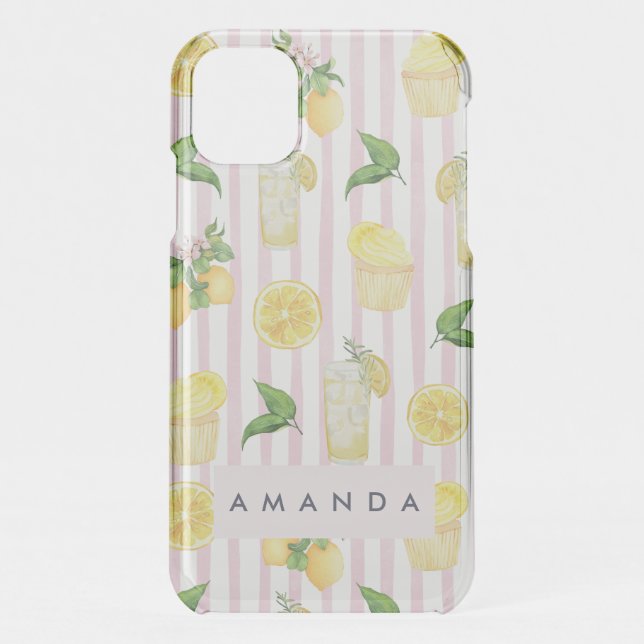 Monogram Personalized Watercolor Lemons Lemonade. Uncommon iPhone Case (Back)