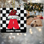 Monogram Personalized With Name Family Christmas Ceramic Ornament<br><div class="desc">Celebrate the season with a personal touch using the Monogram Personalized With Name Family Red and Black Christmas Ceramic Ornament. This charming ornament features a sophisticated monogram design in a classic red and black color scheme, enhanced by a retro checkered pattern. The result is a festive piece that blends traditional...</div>