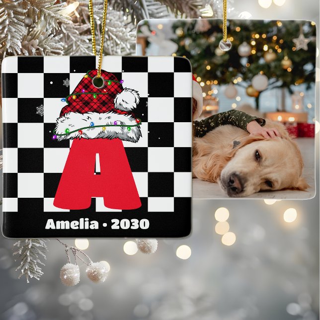 Monogram Personalized With Name Family Christmas Ceramic Ornament (Creator Uploaded)