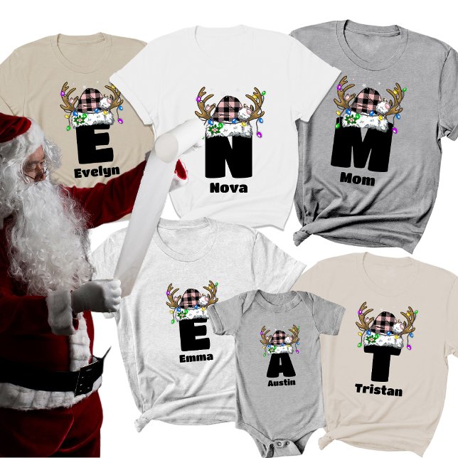 Monogram Personalized With Name Pink Christmas T-Shirt (Creator Uploaded)