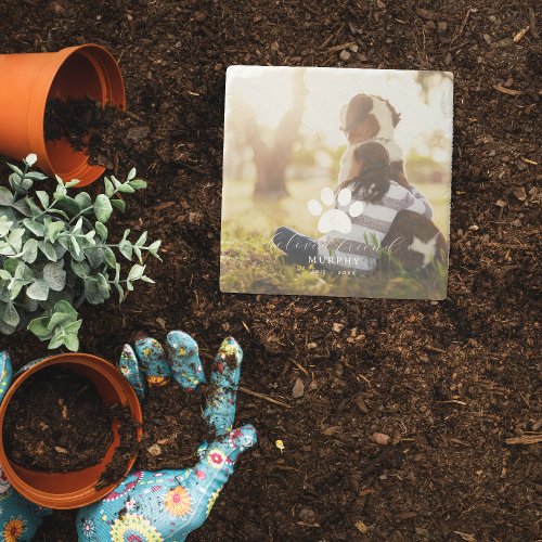 Monogram Pet Memorial Photo Garden Stone Coaster