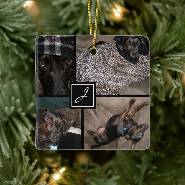Monogram Pet Photo Collage Ceramic Ornament (Tree)