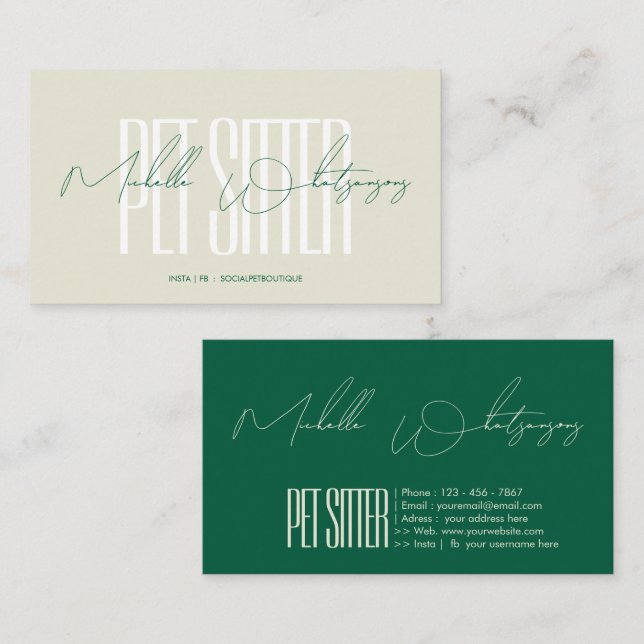 Monogram PET SITTER modern script Business Card (Front/Back)