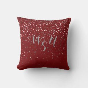 Monogram Petite Gray Stars 16x16 Pillow-Crimson Throw Pillow