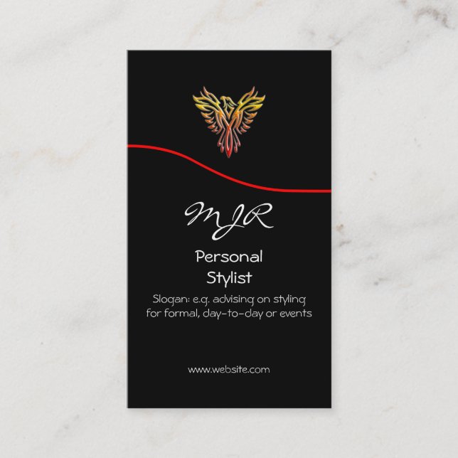 Monogram, Phoenix Personal Stylist, red swoosh Business Card (Front)