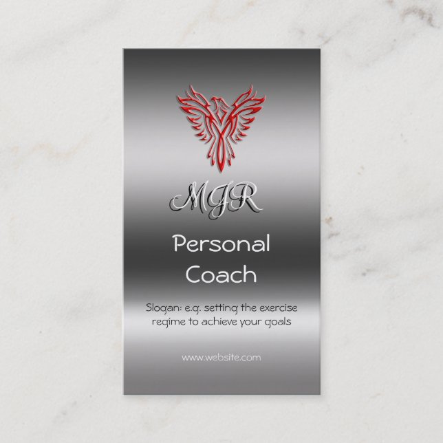 Monogram, Phoenix Personal Trainer, metal-effect Business Card (Front)