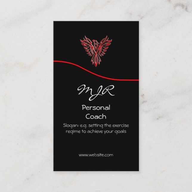Monogram, Phoenix Personal Trainer, red swoosh Business Card (Front)