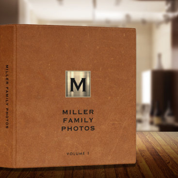 Monogram Photo Album Book Simple Sable Leather 3 Ring Binder
