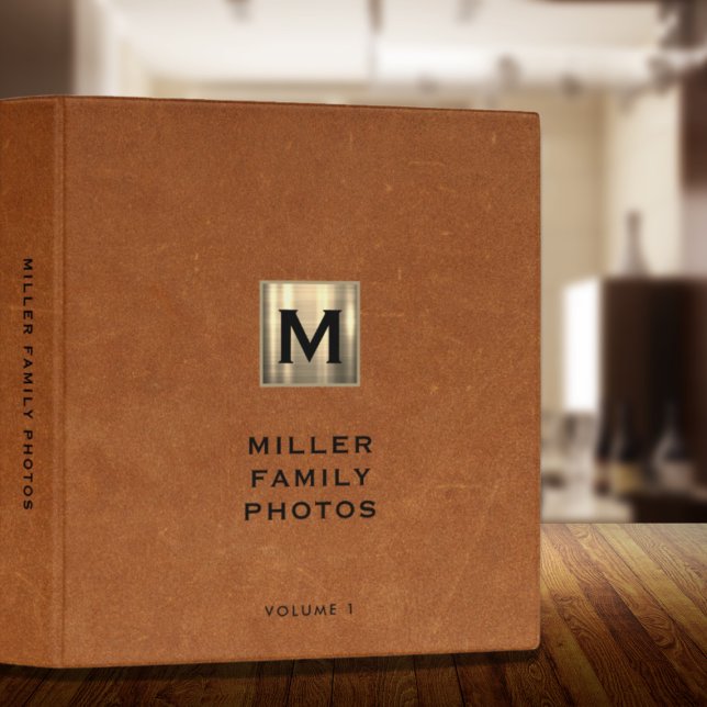 Monogram Photo Album Book Simple Sable Leather 3 Ring Binder (Creator Uploaded)