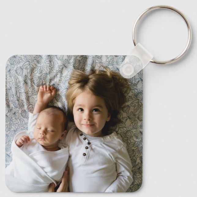 Monogram Photo Black and White Stripes Keychain (Back)